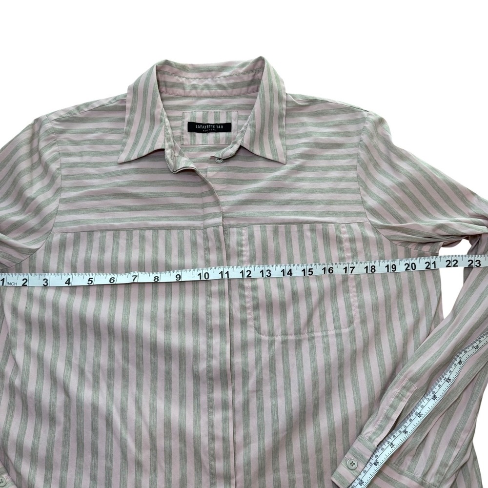 Lafayette 148 New York Striped Button Down Shirt Blouse Long Sleeve Large - Picture 5 of 7